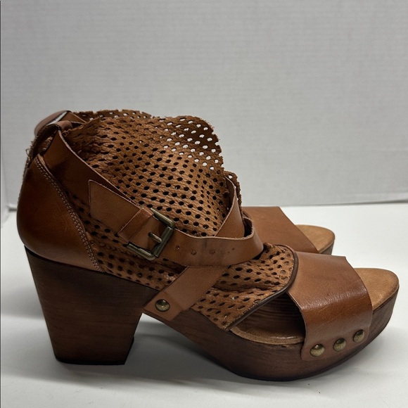 Free People Rendering Clogs Leather High Heel Shoes Open Toe Brown Size 41 US 11 - Picture 2 of 10